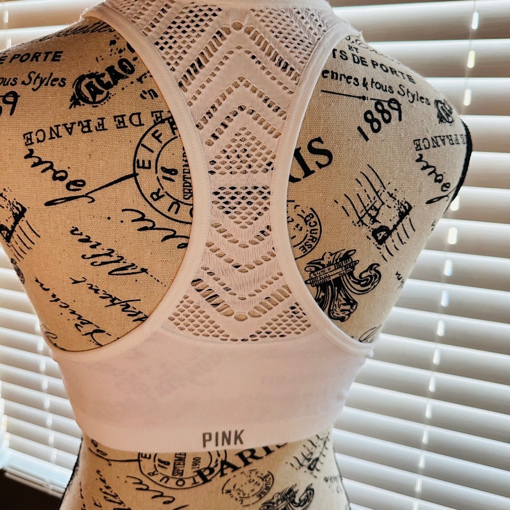 Pink White SZ LG white Sports Bra